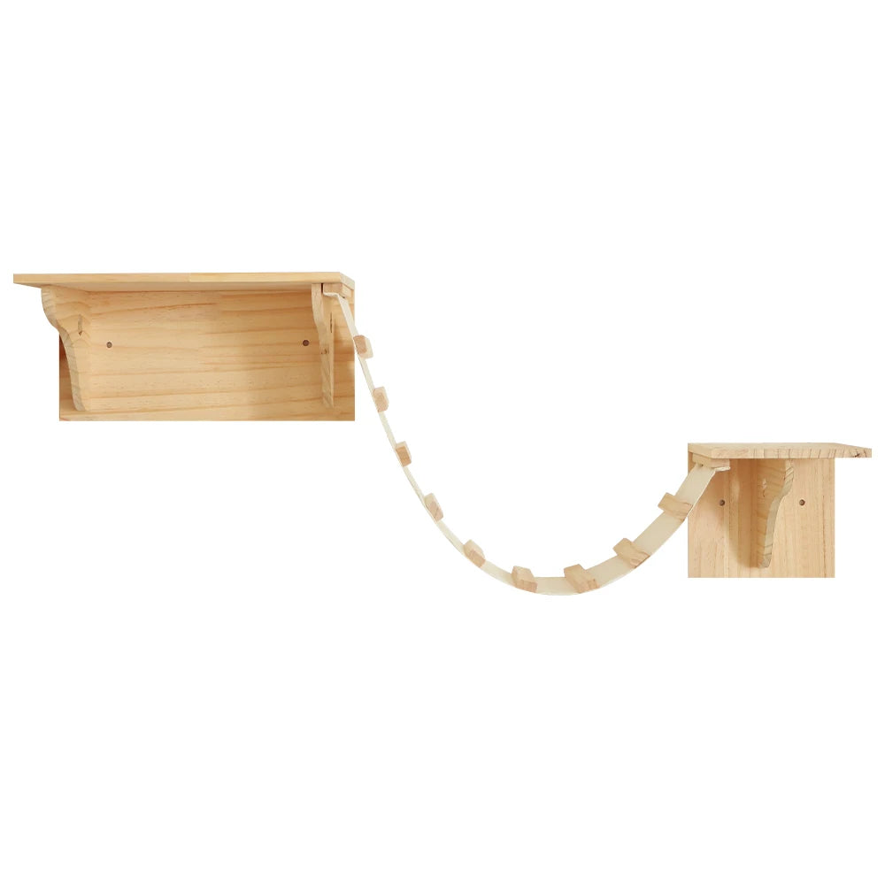 Premium Wooden Cat Wall Furniture Set - Multi-Level Climbing Shelves, Hammocks & Scratching Posts for Indoor Cats