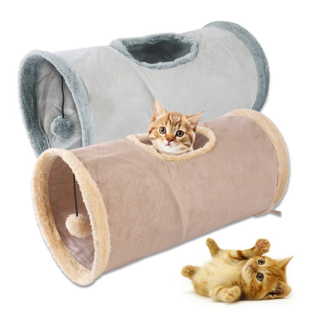 Collapsible Cat Tunnel - Interactive Play & Hide Toy for Cats, Kittens & Small Pets | Suede Finish | 2-Way & 3-Way Options Available