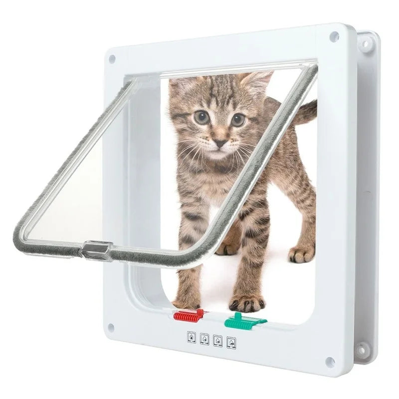 Cat Flap Door with 4-Way Lock - Small/Large Security Pet Door for Cats & Small Dogs