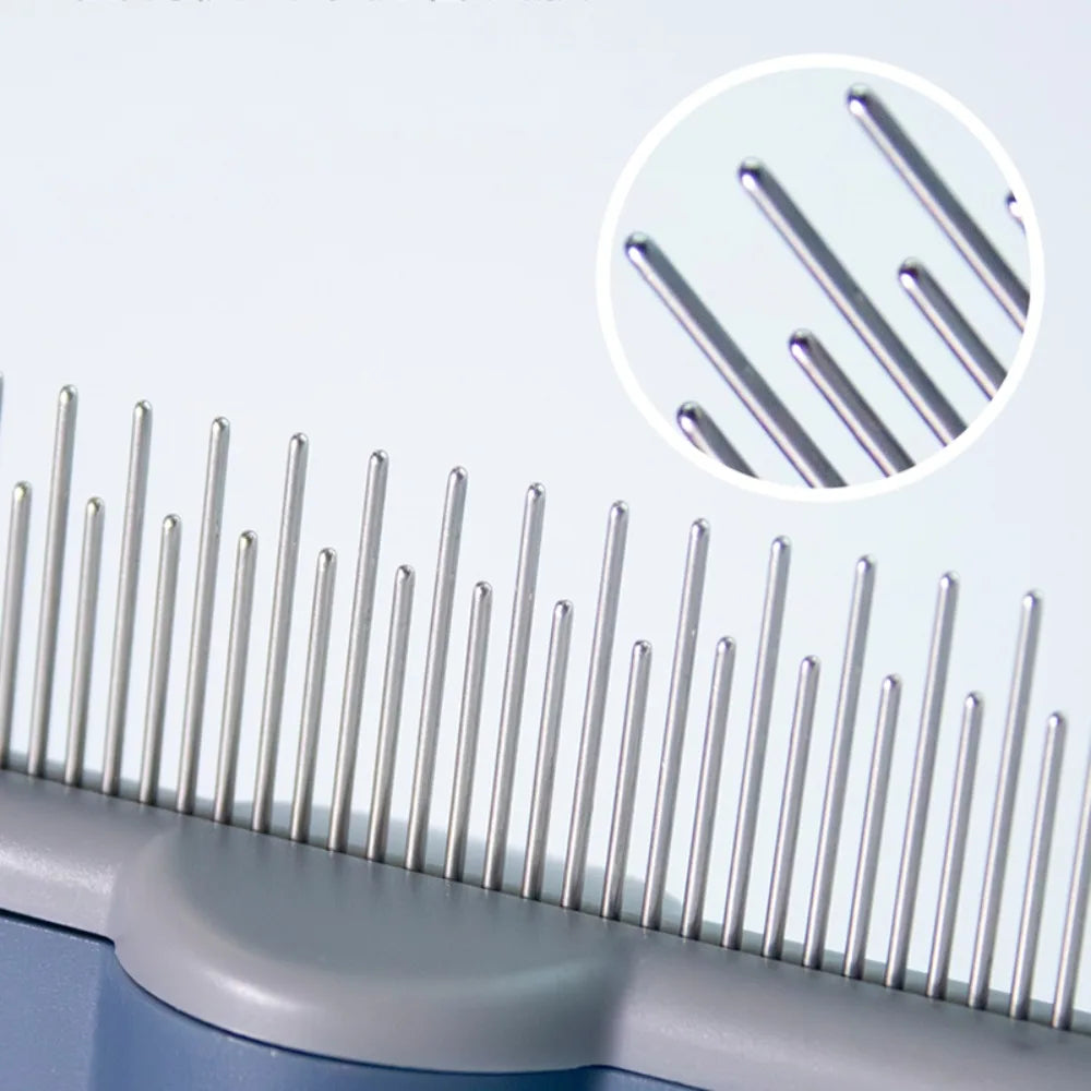 Self-Cleaning Cat Grooming Comb - Stainless Steel Pin Brush for Removing Loose Fur & Detangling