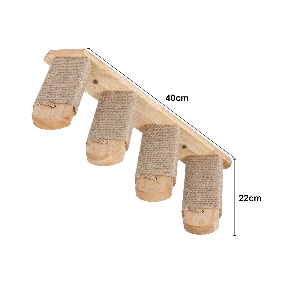 Wooden Cat Wall Climbing System - Modular Shelves & Scratching Posts with Sisal Rope