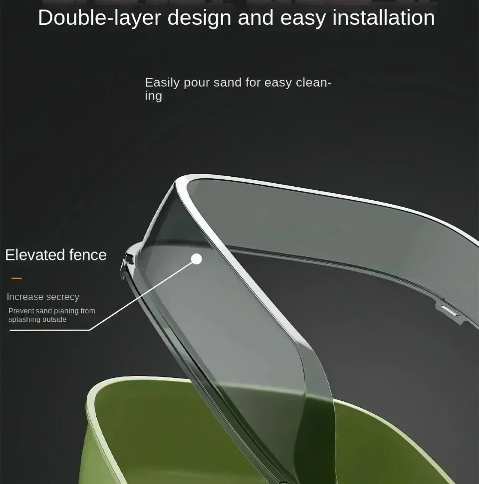 Large Open Cat Litter Box - High-Sided Anti-Splash Design with Easy-Clean Plastic Construction
