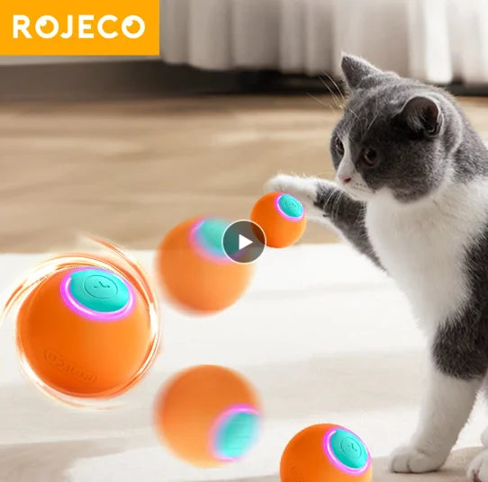 ROJECO Smart Interactive Cat Ball - Self-Rolling Electric Toy with LED Lights for Active Play & Exercise