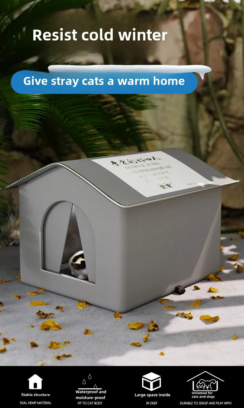 Waterproof Outdoor Cat House - Insulated Shelter with Foldable Washable Plush Bed for Cats