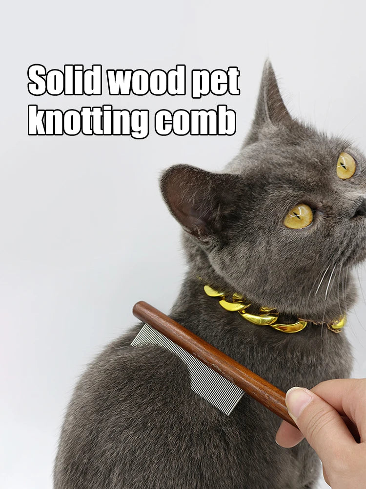 Professional Wooden Pet Grooming Comb - Fine-Tooth Dematting Tool for Long-Haired Cats & Dogs