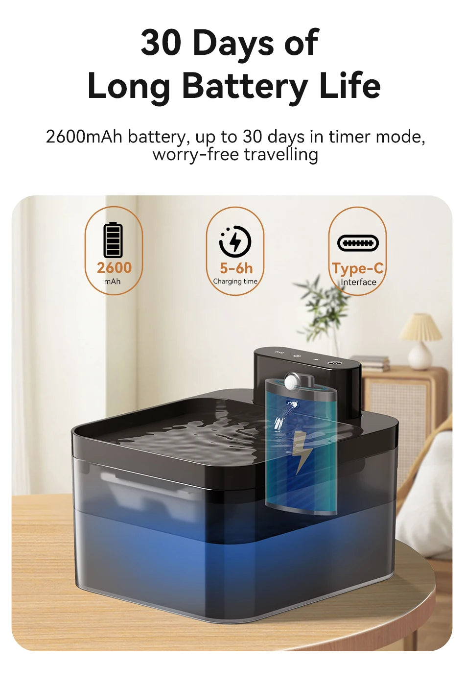 ROJECO Wireless Automatic Cat Water Fountain with Infrared Sensor