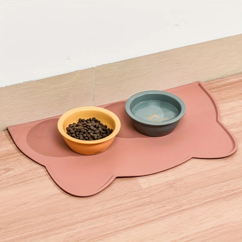 Silicone Cat Feeding Mat - Waterproof Food Bowl Placemat with Raised Edges