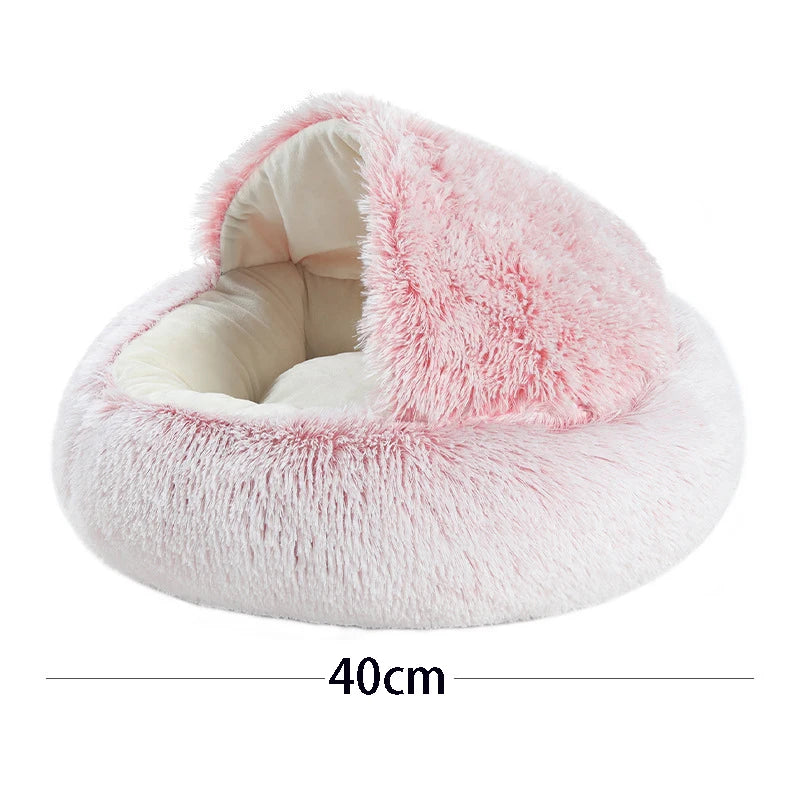 2-in-1 Plush Cave Cat Bed - Convertible Hooded Pet Nest with Removable Cover for Small Cats & Dogs