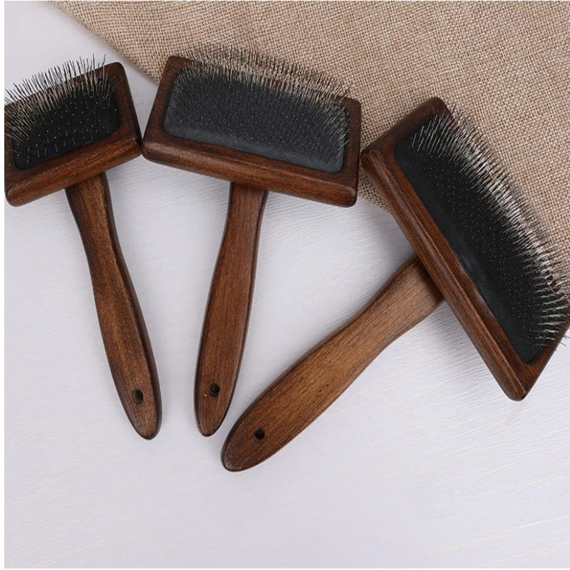 Wooden Handle Cat Grooming Comb - Stainless Steel Pet Hair Remover & Massage Brush