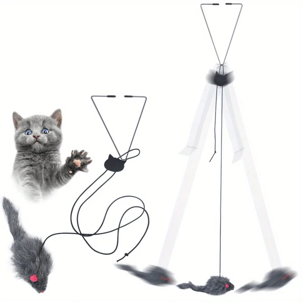 Interactive Plush Mouse Cat Teaser Wand – Retractable Design for Active Play & Exercise