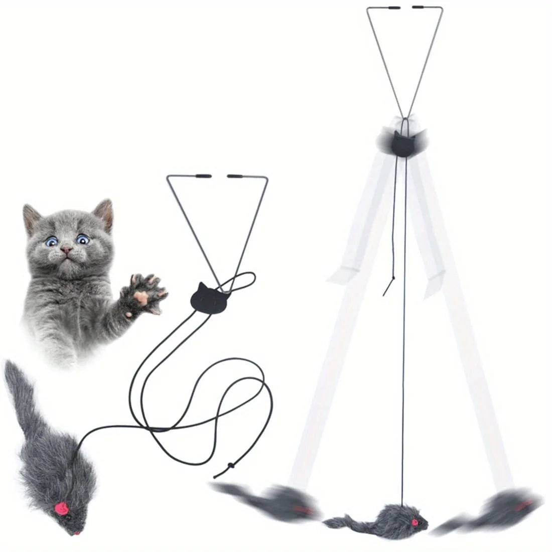 Interactive Plush Mouse Cat Teaser Wand – Retractable Design for Active Play & Exercise