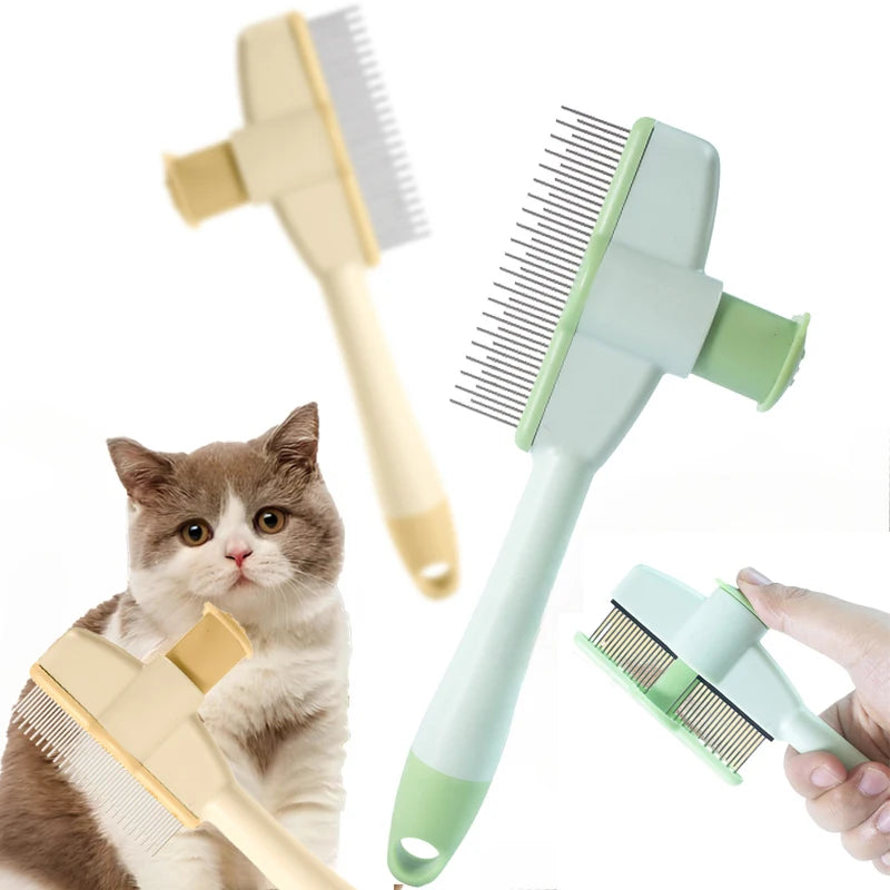Self-Cleaning Cat Grooming Comb - Stainless Steel Pin Brush for Removing Loose Fur & Detangling