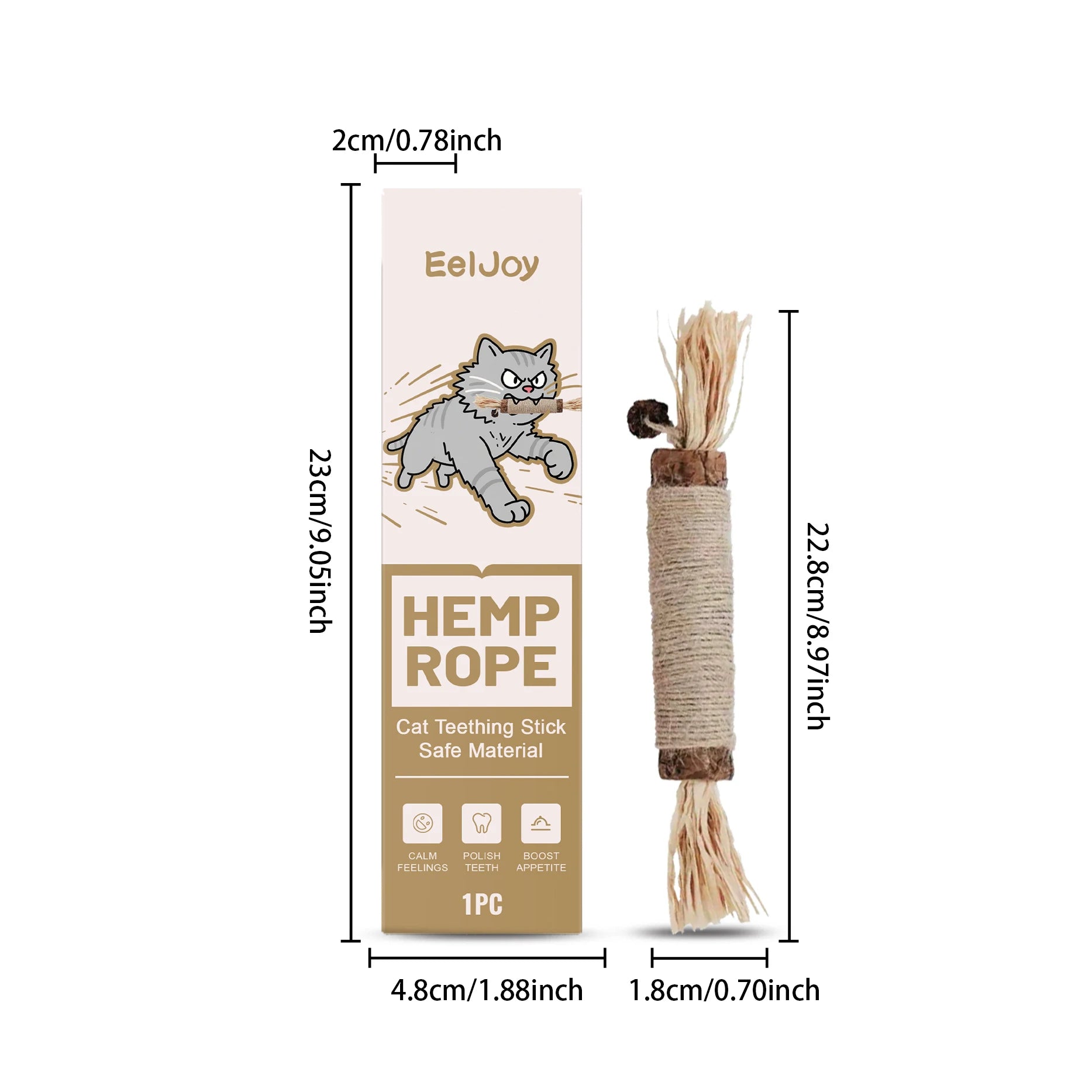 EelJoy Cat Dental Chew Stick - Natural Hemp Rope Teeth Grinding Toy