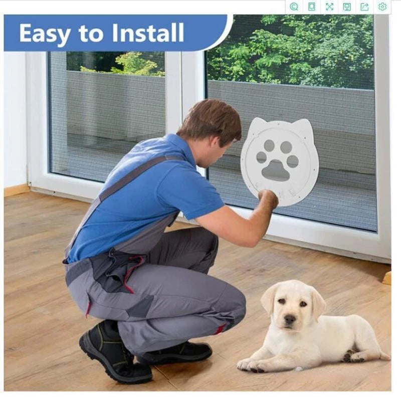 Magnetic Self-Closing Cat Flap for Screen Doors and Windows - Lockable Pet Door