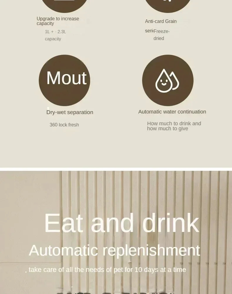 Automatic Cat Feeder and Water Fountain - Gravity-Fed Dual Bowl System with Large Capacity Storage