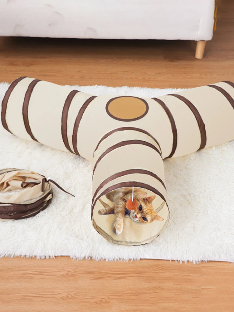 3-Way Cat Tunnel with Play Ball - Collapsible Interactive Toy for Indoor Cats