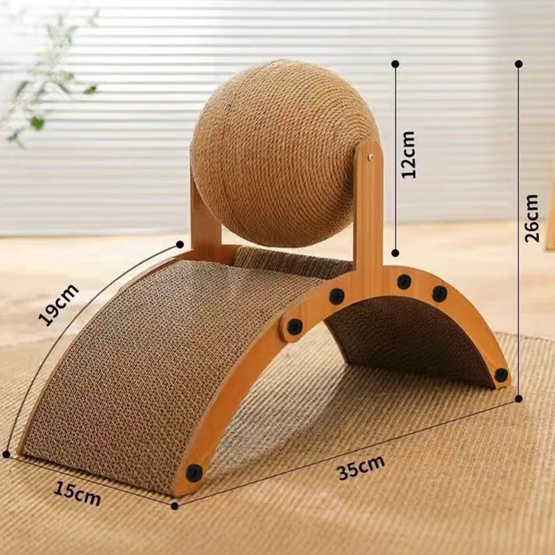 Multi-Functional Cat Scratching Arch with Interactive Ball - Natural Sisal & Wood Scratcher