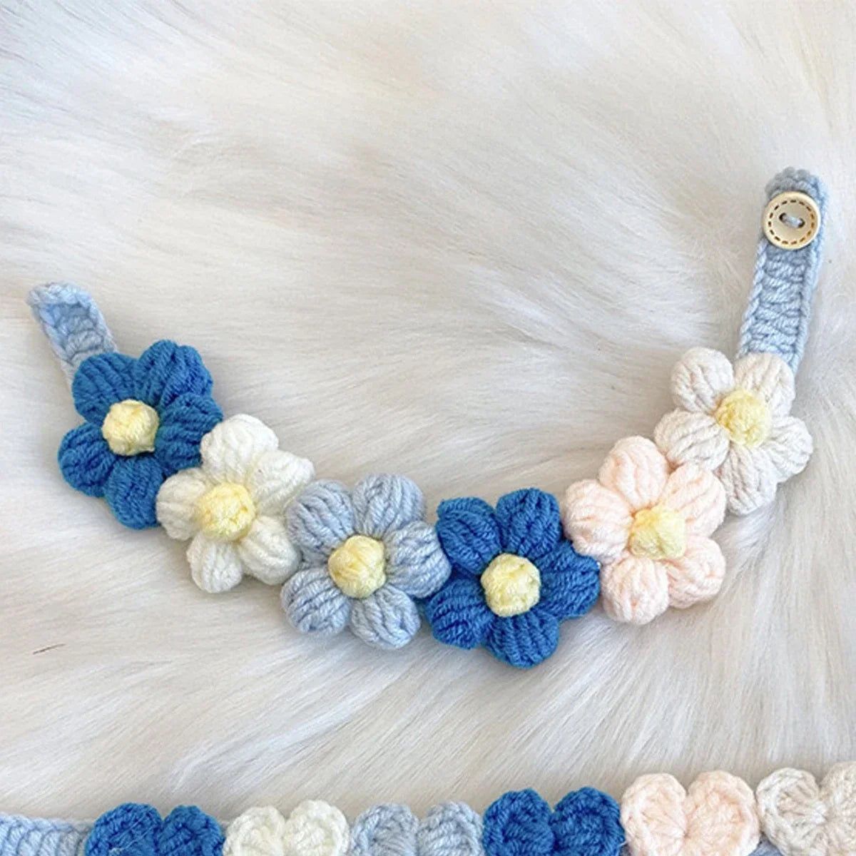 Handmade Crochet Cat Collar – Cotton Flower Bib Bandana