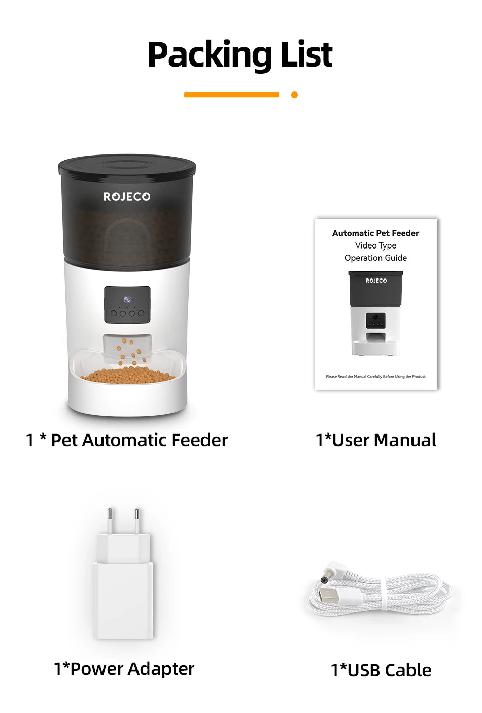 ROJECO Smart Automatic Cat Feeder with Camera – Voice Recording & Remote Control Pet Food Dispenser for Cats and Dogs