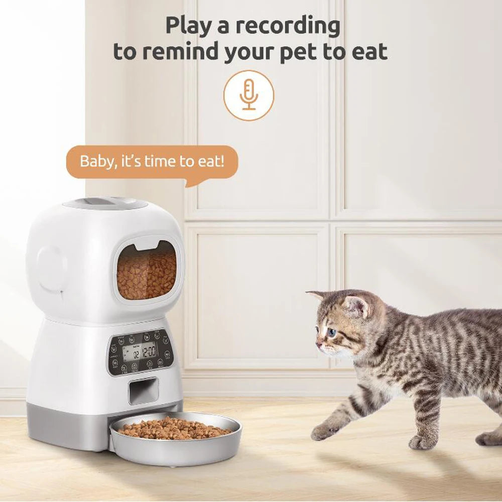 WiFi Smart Automatic Cat Feeder - 3.5L Voice Recording Pet Food Dispenser with App Control