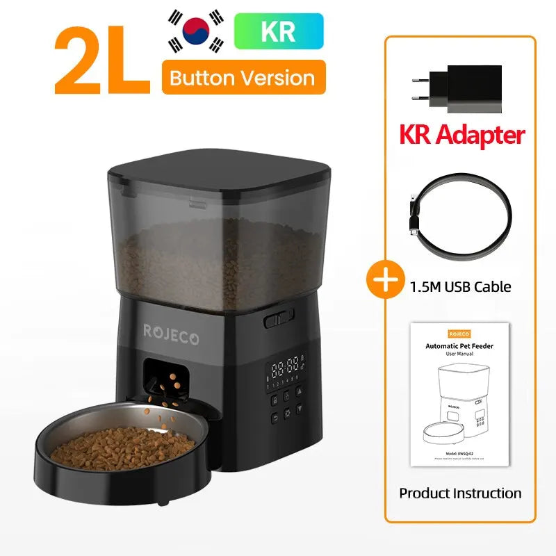 ROJECO Automatic Cat Feeder with LCD Display - Programmable Pet Food Dispenser for Cats and Dogs