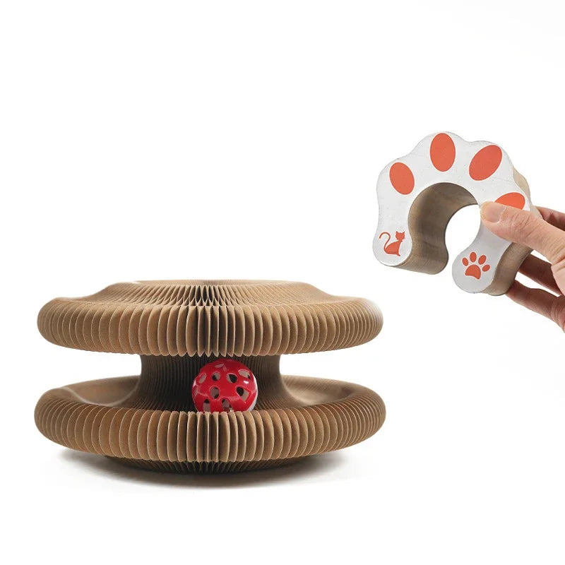 Transformable Cat Scratching Board - Magnetic Corrugated Cardboard Scratcher with Interactive Bell