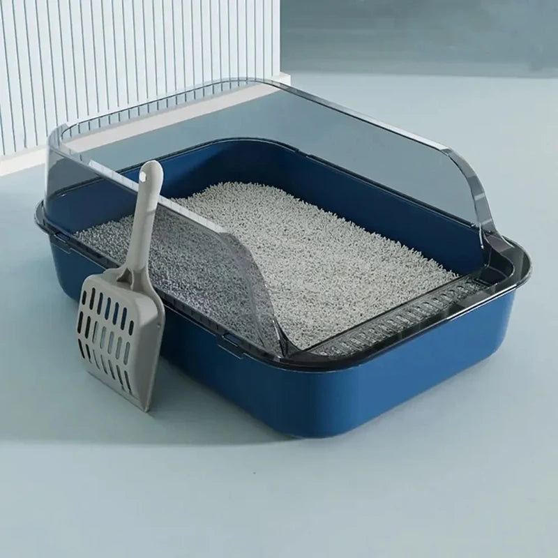 Semi-Enclosed Cat Litter Box with Scoop - Easy-Clean Double Layer Tray for Kittens & Small Pets