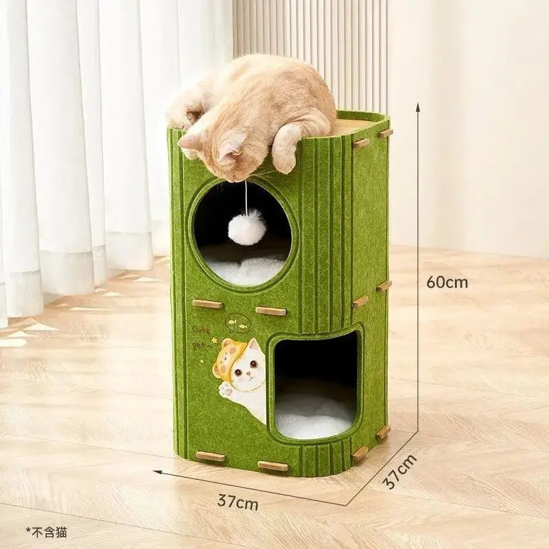 Modular Cat Cave Tower - Multi-Level Felt Hideaway with Tunnel Design for Indoor Cats & Small Dogs