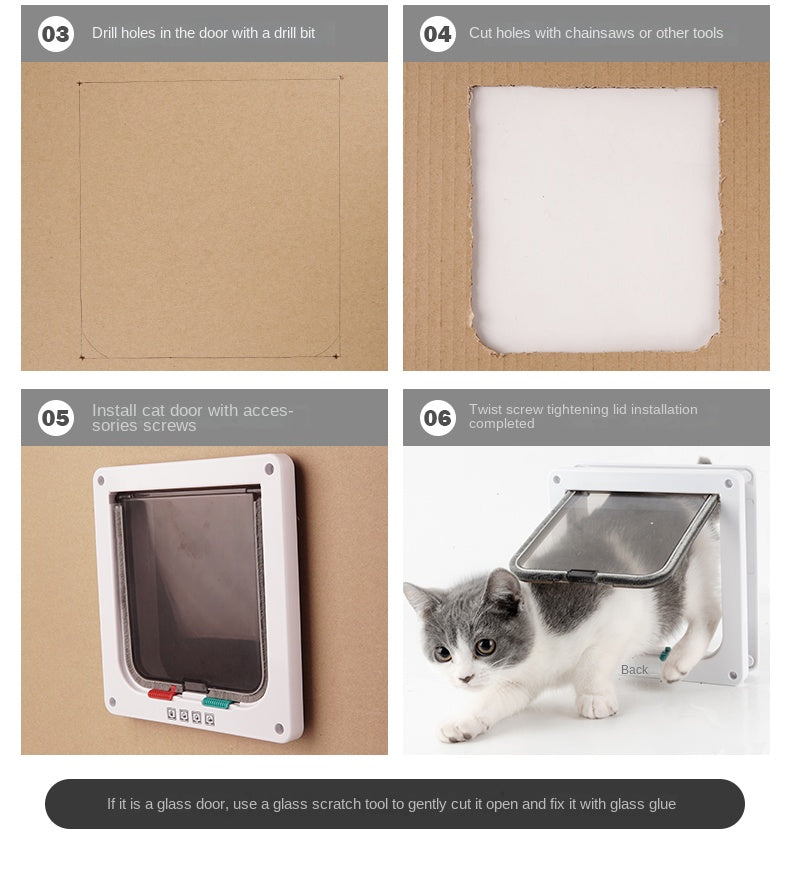 Cat Flap Door with 4-Way Lock - Small/Large Security Pet Door for Cats & Small Dogs