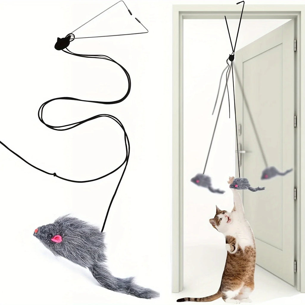 Interactive Plush Mouse Cat Teaser Wand – Retractable Design for Active Play & Exercise