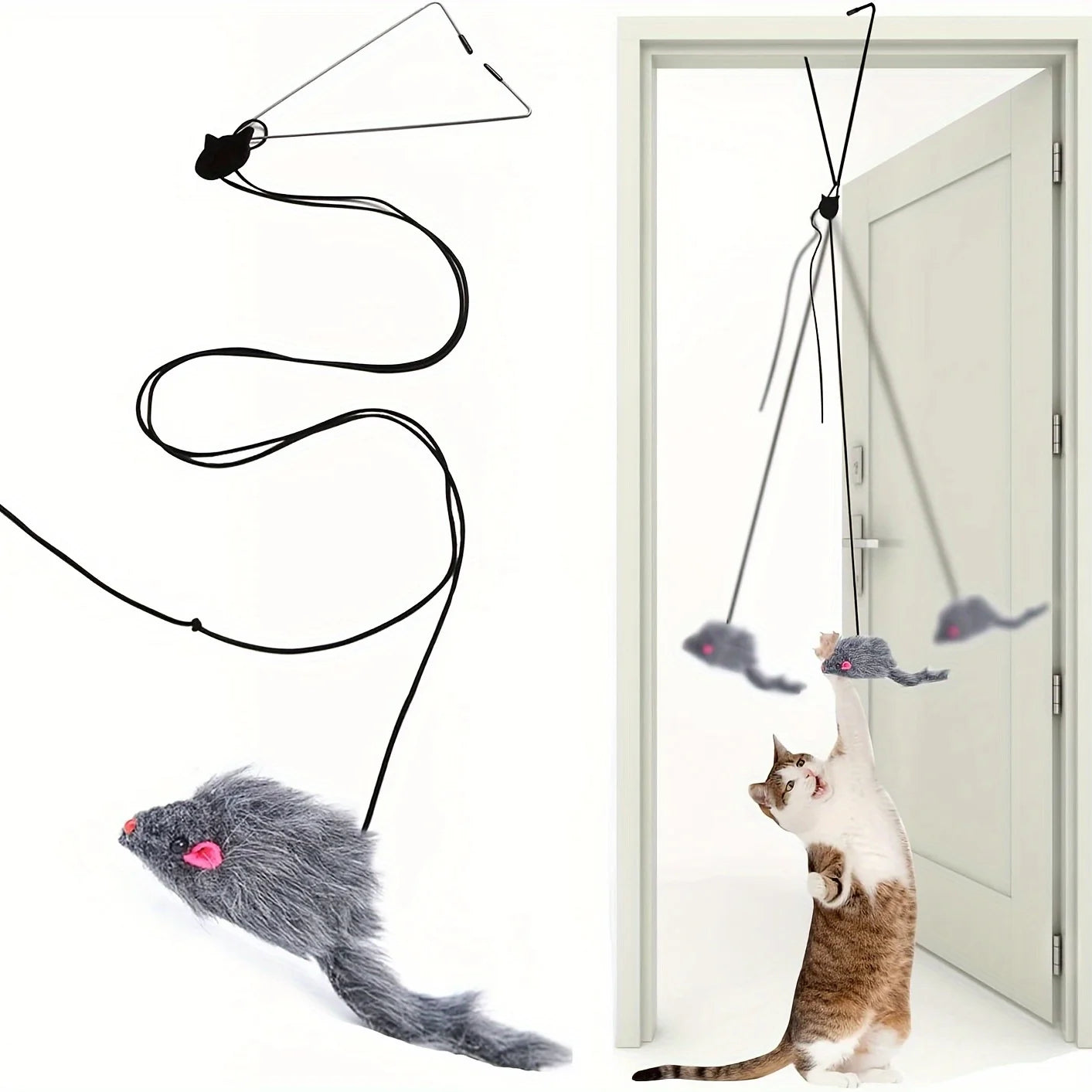 Interactive Plush Mouse Cat Teaser Wand – Retractable Design for Active Play & Exercise
