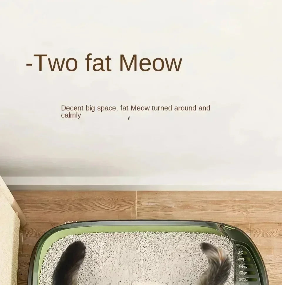 Semi-Enclosed Cat Litter Tray with High Splash Guards & Free Scoop - Easy Clean Open Top Design