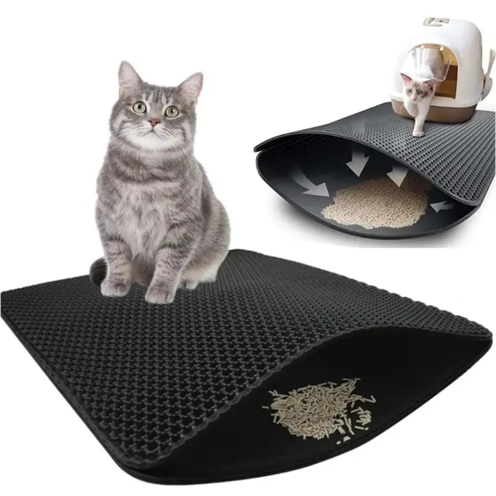 Premium Double-Layer Cat Litter Mat - Non-Slip Honeycomb Design with Superior Tracking Control