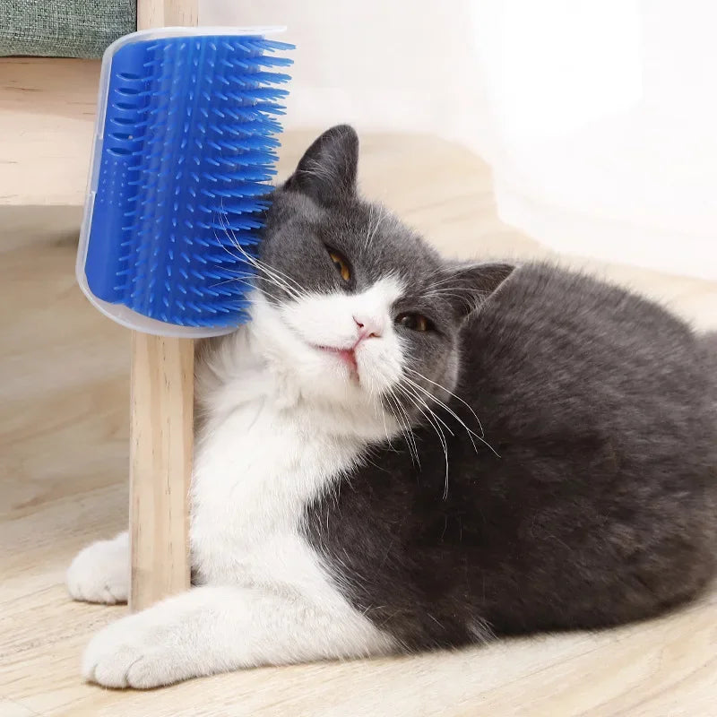 Cat Corner Self-Grooming Brush with Catnip - Wall-Mounted Massage and Deshedding Comb for Cats