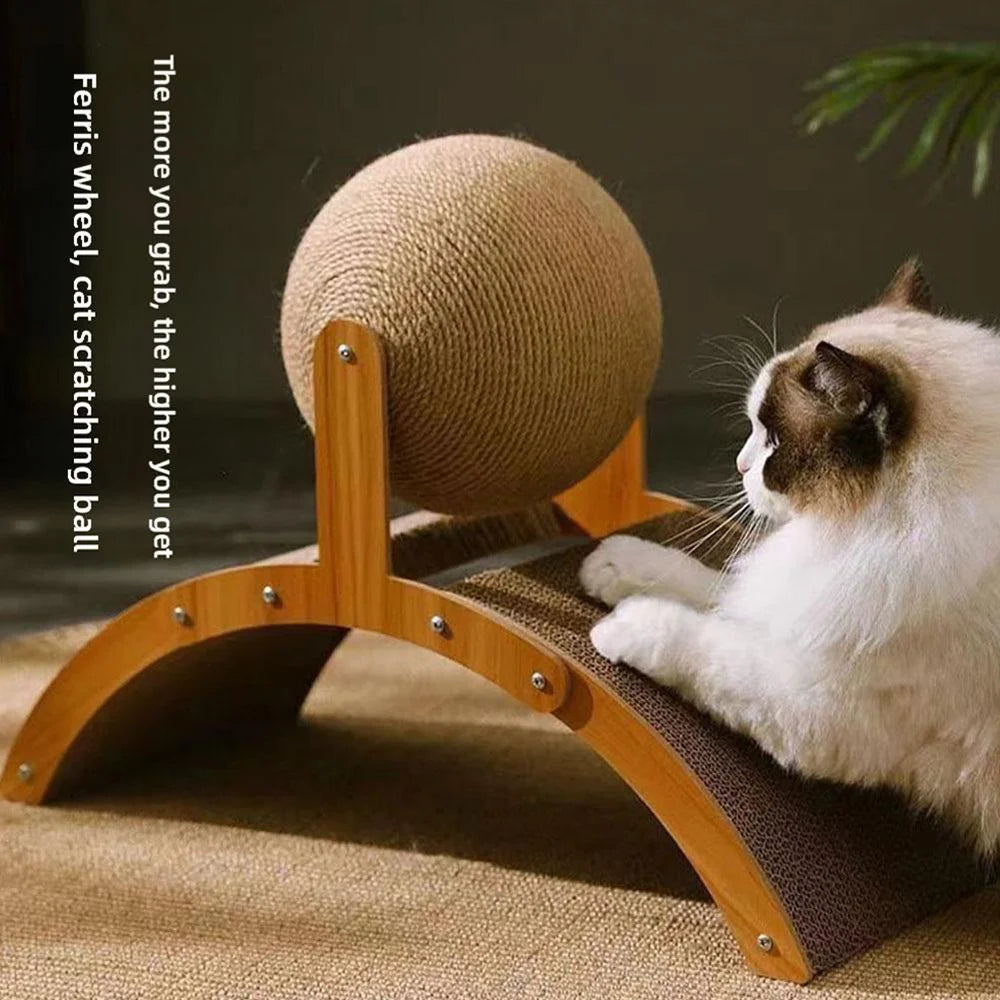 Multi-Functional Cat Scratching Arch with Interactive Ball - Natural Sisal & Wood Scratcher