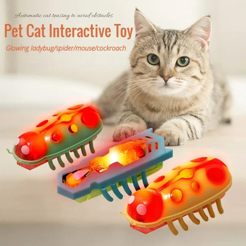 Interactive Electric Bug Cat Toy - Motion-Activated Vibrating Beetle with Obstacle Avoidance