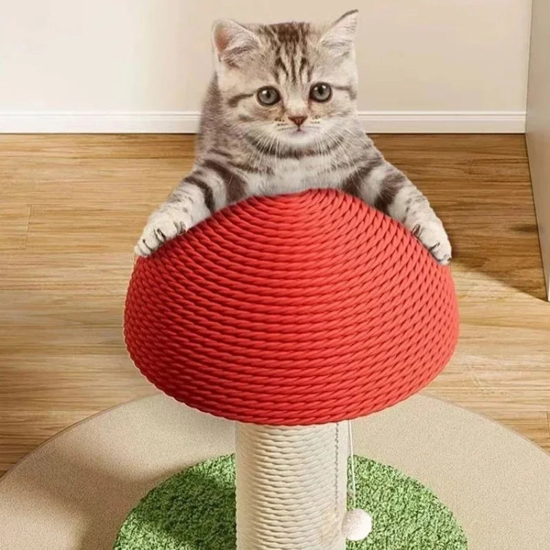 Mushroom Cat Scratching Post - Adorable Sisal Rope Scratcher with Stable Base