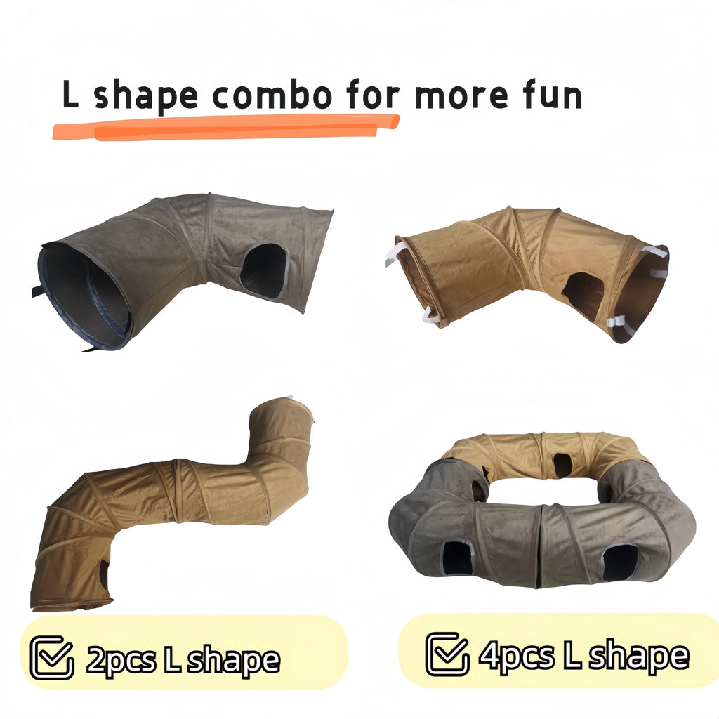 Collapsible Cat Tunnel - Interactive Play & Hide Toy for Cats, Kittens & Small Pets | Suede Finish | 2-Way & 3-Way Options Available