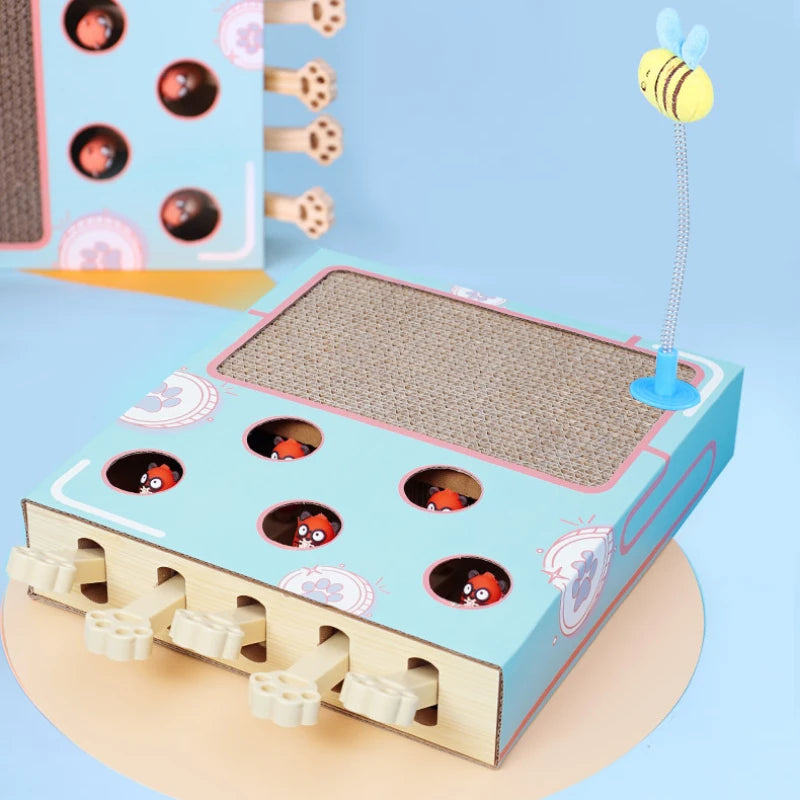 Interactive Whack-a-Mole Cat Scratching Board - Multi-Function Puzzle Toy with Claw Care