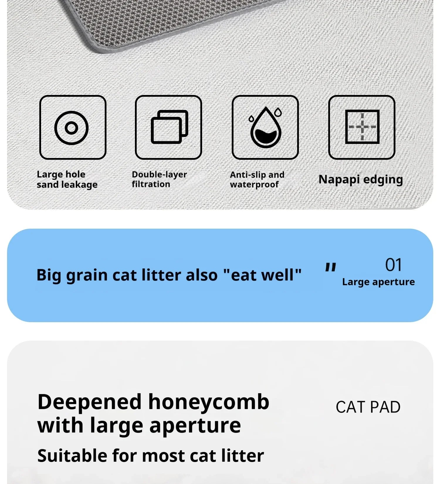 Double Layer Waterproof Cat Litter Mat 60x90cm - Anti-Slip Honeycomb Design with Easy Clean Technology