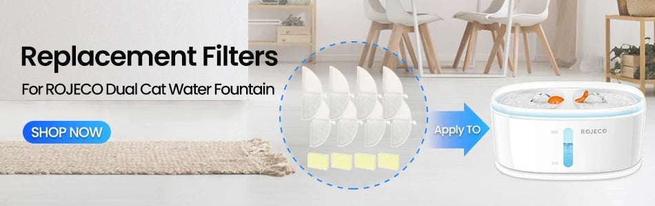 ROJECO 2.5L Automatic Cat Water Fountain - Dual Bowl Wireless Pet Drinking Fountain with Ultra-Quiet Pump for Cats or Small Dogs