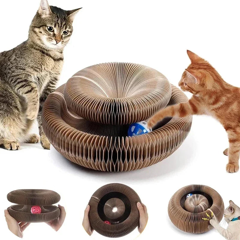 Transformable Cat Scratching Board - Magnetic Corrugated Cardboard Scratcher with Interactive Bell