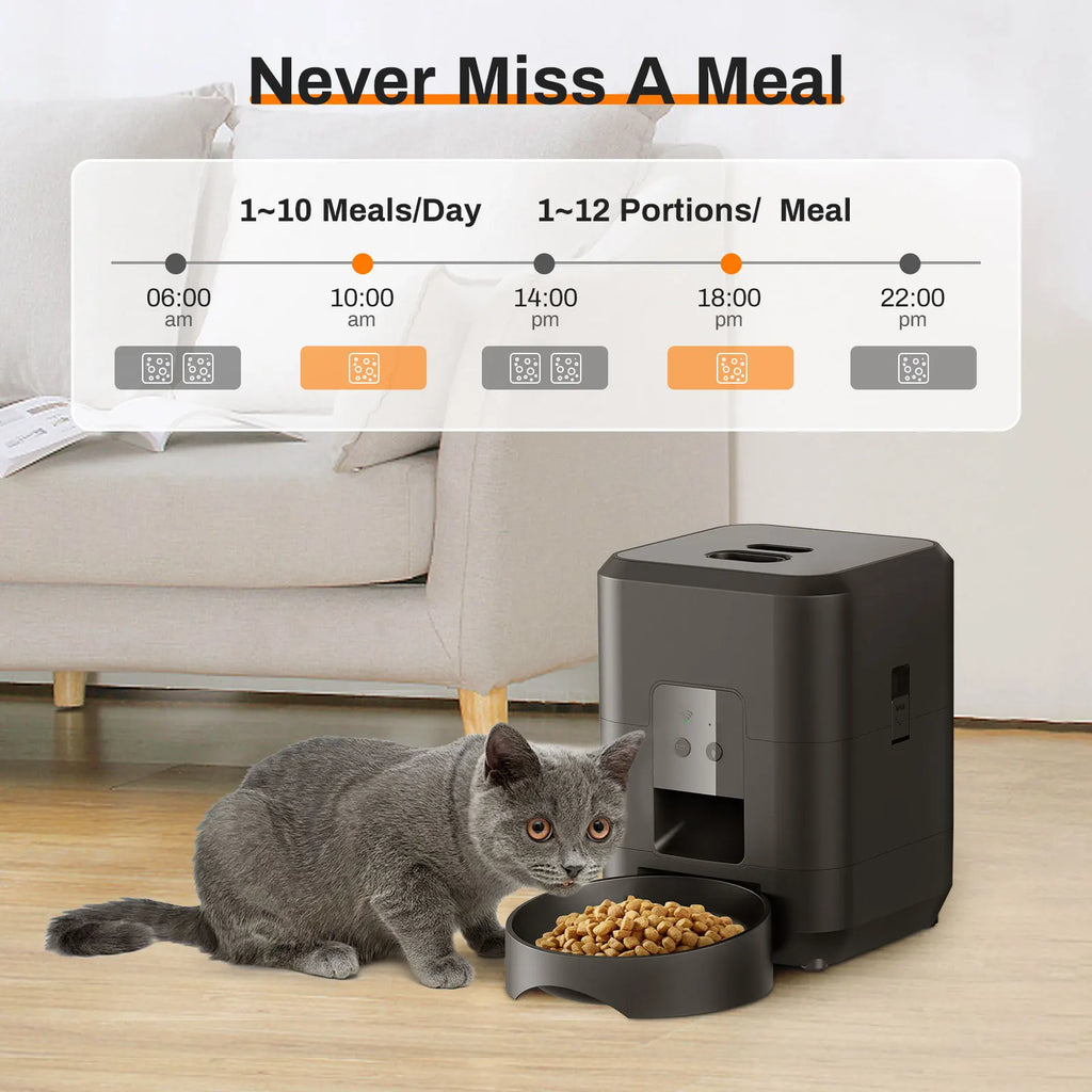 Automatic Cat Feeder with WiFi and App Control - 2L Smart Pet Food Dispenser with Timer and Portion Control