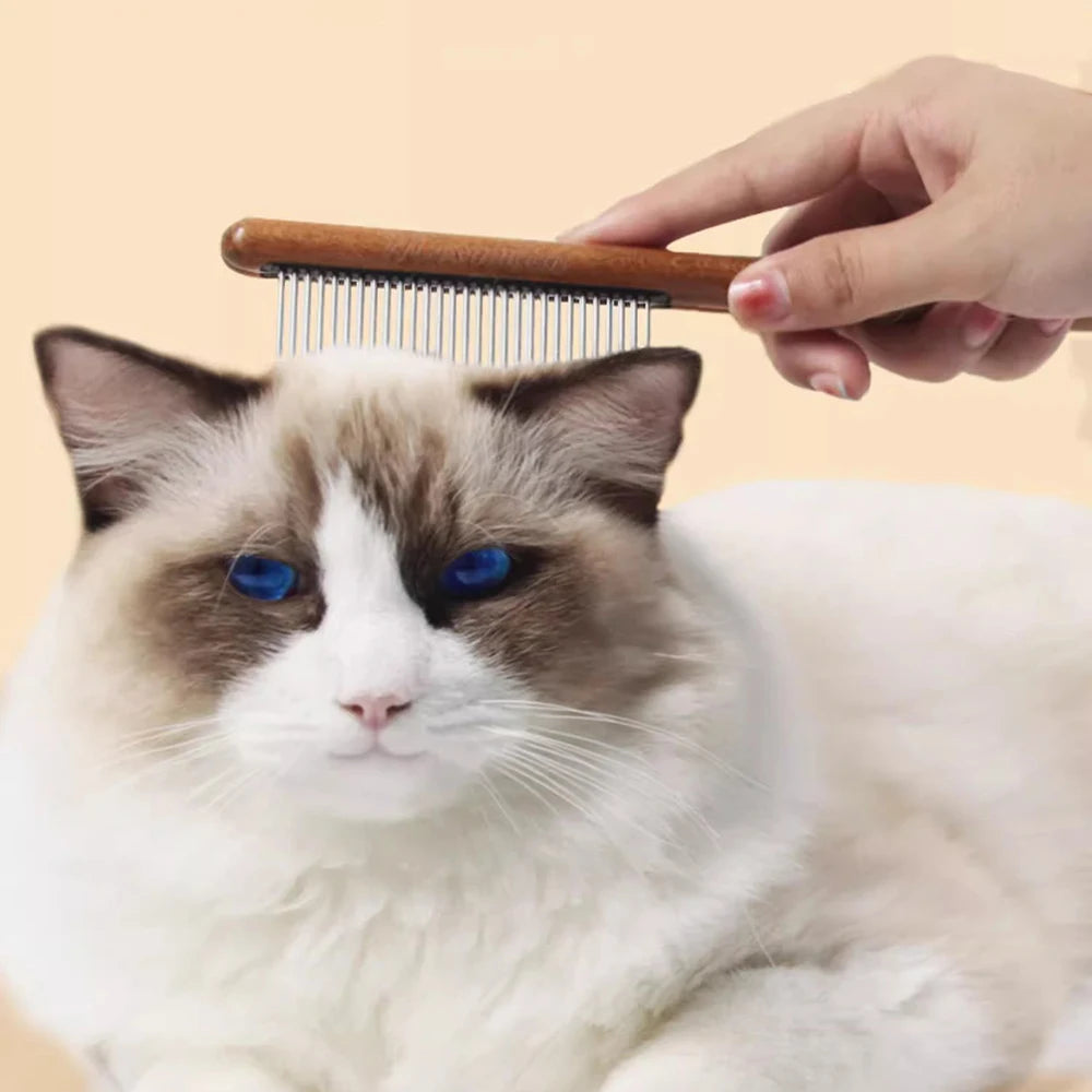Professional Wooden Pet Grooming Comb - Fine-Tooth Dematting Tool for Long-Haired Cats & Dogs