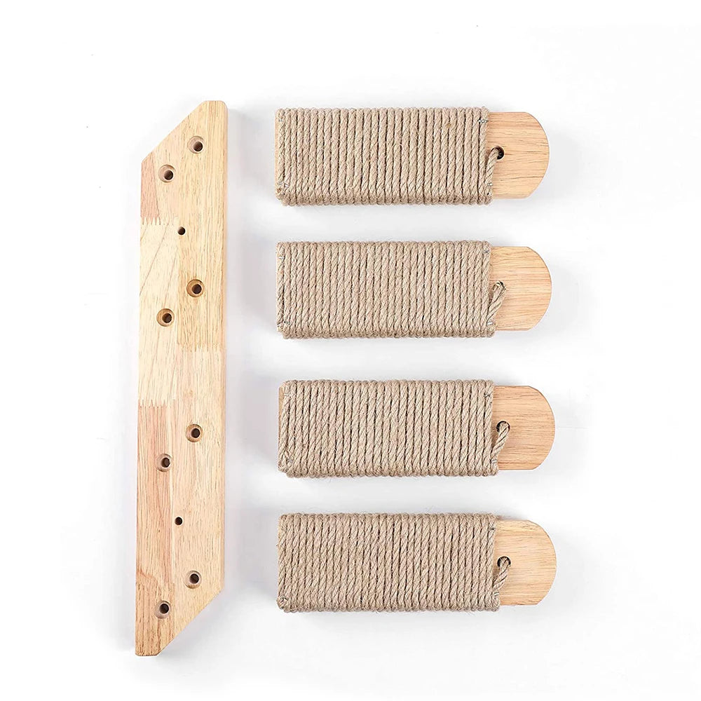 Modular Cat Wall Climbing System - Natural Wood Wall-Mounted Shelves, Steps & Hideaways