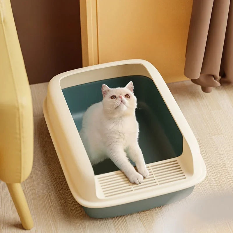 Semi-Enclosed Cat Litter Box with Removable Sifting Tray - Anti-Splash Design for Small Cats & Kittens