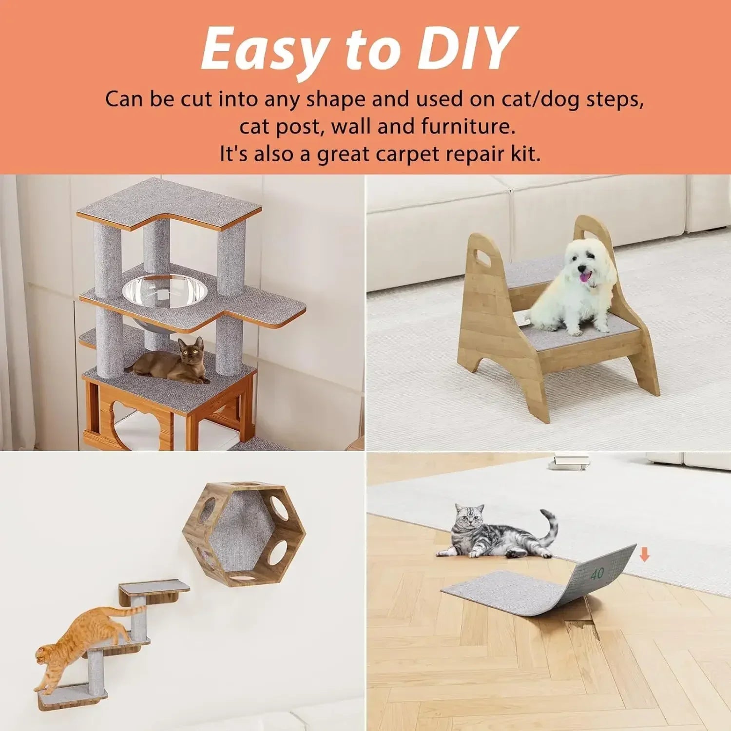 Self-Adhesive Cat Scratching Mat - Trimmable Furniture Protector for Sofas, Walls & Corners