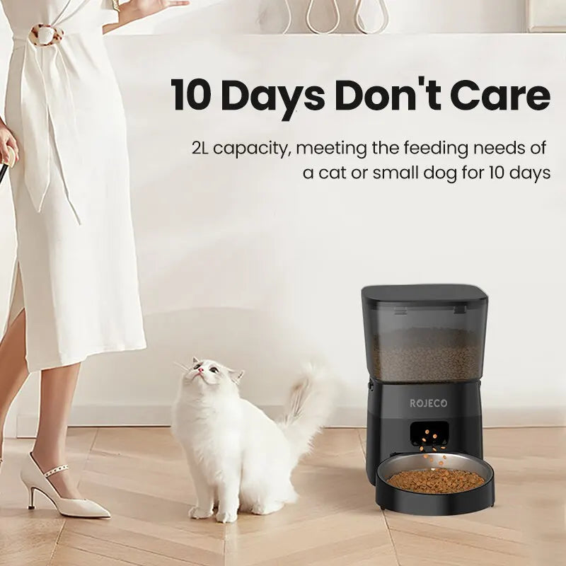 ROJECO Automatic Cat Feeder with LCD Display - Programmable Pet Food Dispenser for Cats and Dogs