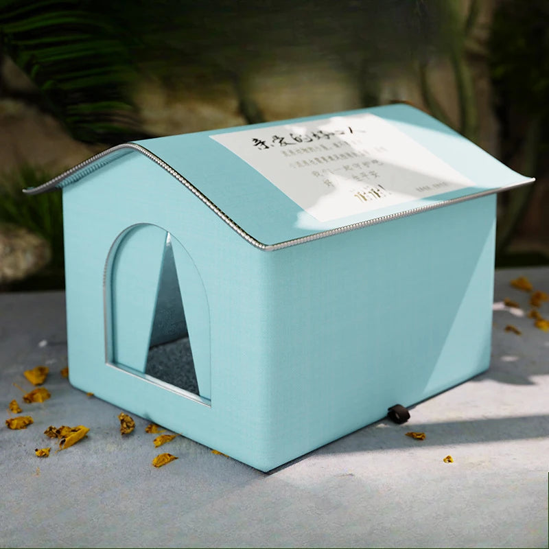 Waterproof Outdoor Cat House - Insulated Shelter with Foldable Washable Plush Bed for Cats