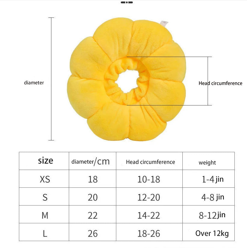 Sunflower Recovery Collar for Cats - Soft Padded Elizabethan Cone Alternative, Adjustable Post-Surgery Protection Collar